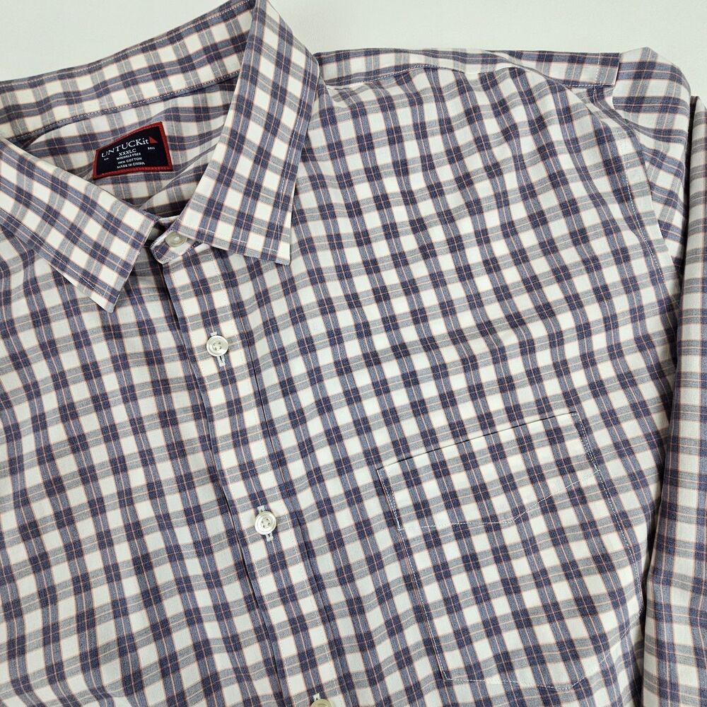 UNTUCKit Marc Mens 3XL Button Down Shirt Plaid Navy Orange Cotton Wrinkle Free